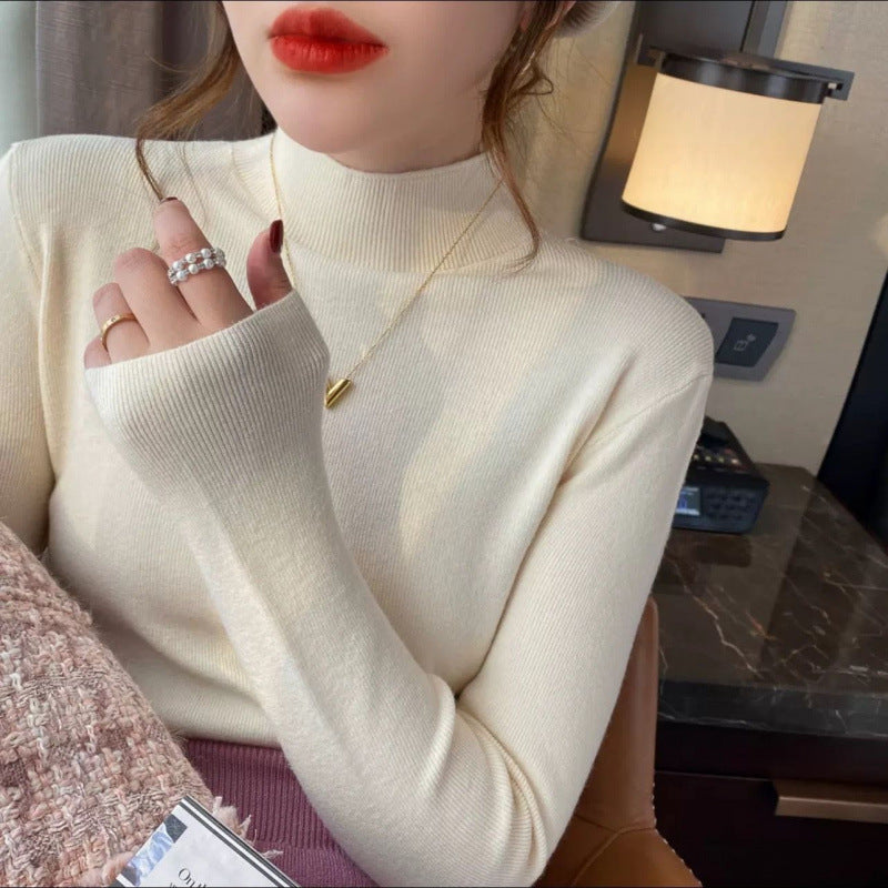 Womens Solid-Color Casual Mock-Neck Sweater