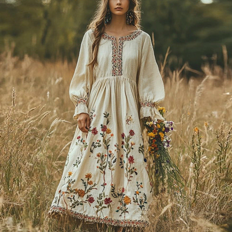 Women's Bohemian Retro Long-Sleeve Maxi Dress