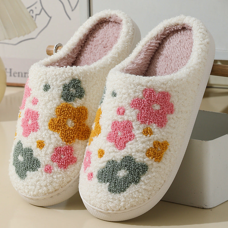 Warm Indoor Comfortable Colorful Flowers Cotton Slippers