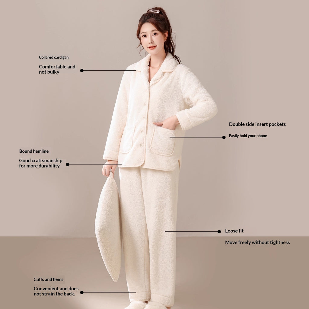 New AutumnWinter Womens Coral Fleece Pajama Set