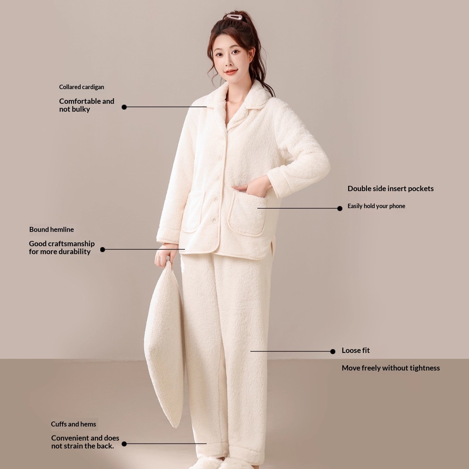 New AutumnWinter Womens Coral Fleece Pajama Set