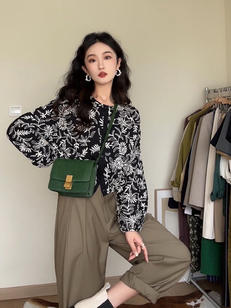 Women's Retro Thin Embroidered Shirt Top