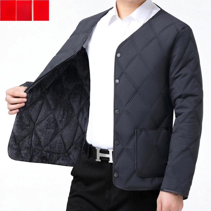 Men's Short Warm Fleece-lined Cotton Jacket