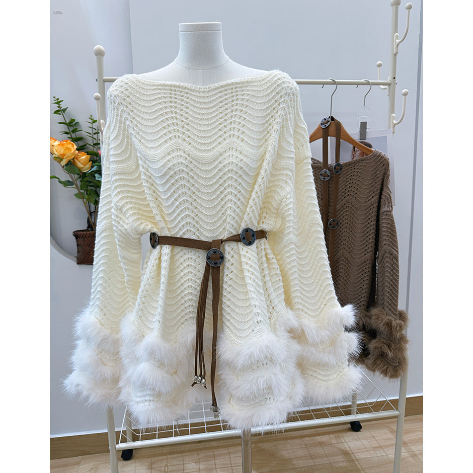 French Chic Knitted Dress With A Belting Waist For A Defined Silhouette