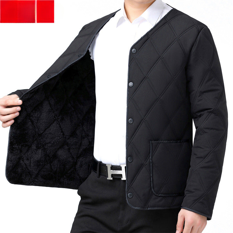 Men's Short Warm Fleece-lined Cotton Jacket