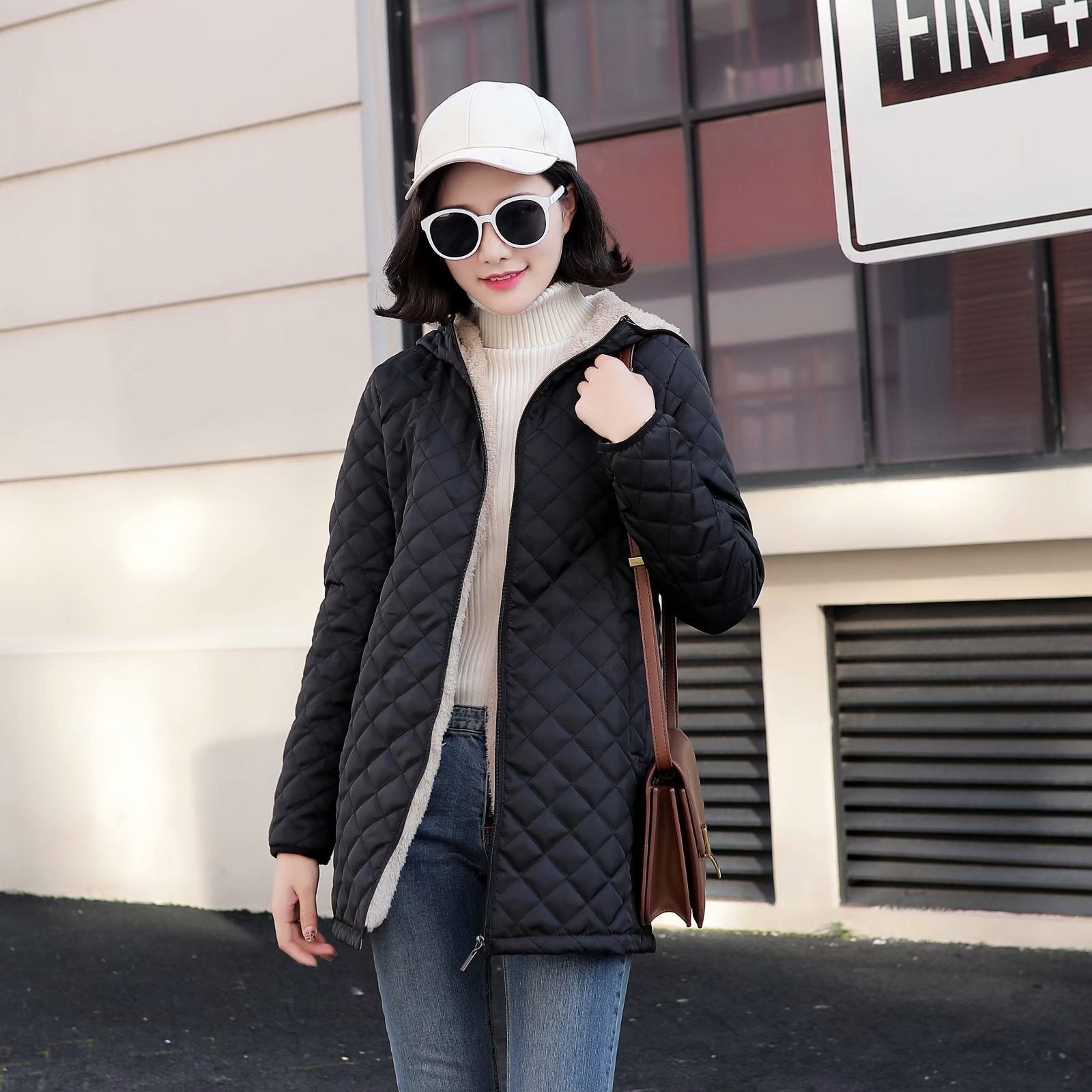 Plus-size Fleece-lined Padded Lambswool Puffer Jacket