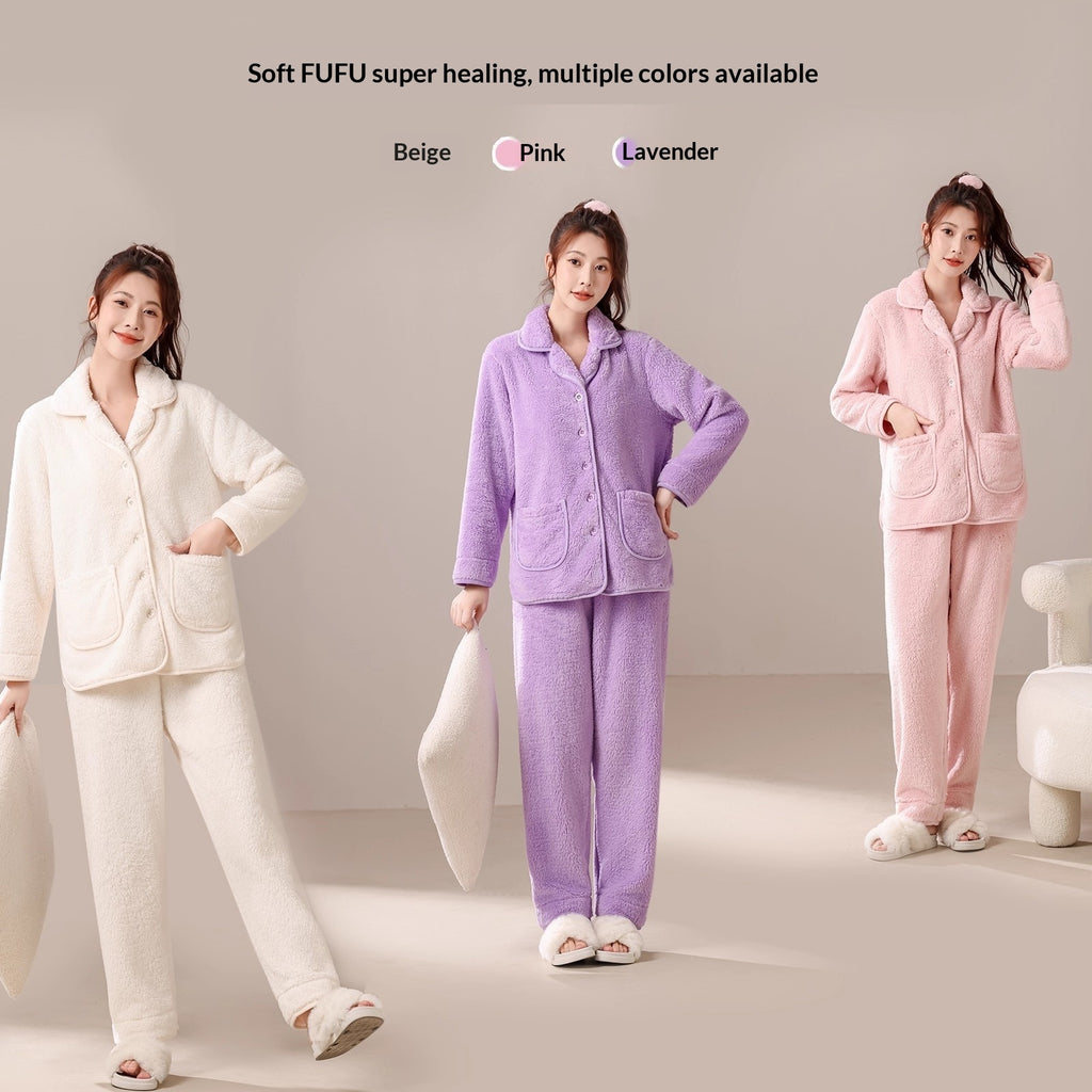 New AutumnWinter Womens Coral Fleece Pajama Set