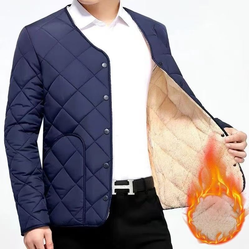 Men's Short Warm Fleece-lined Cotton Jacket