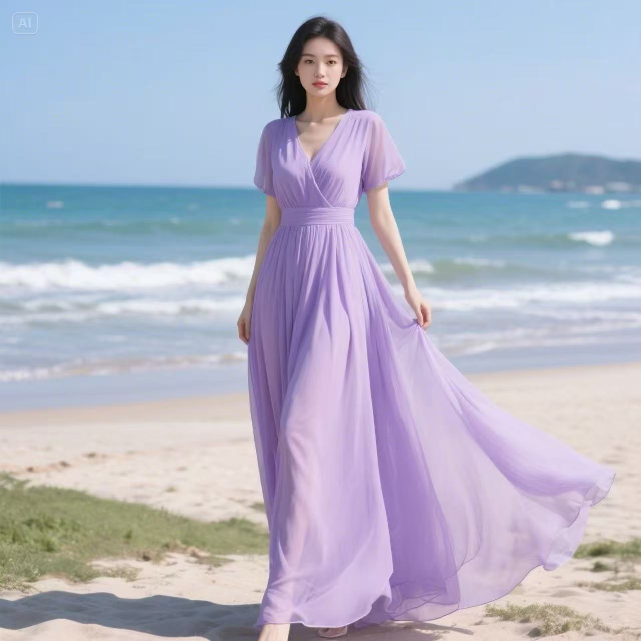 Womens Solid-Color Chiffon Maxi Dress