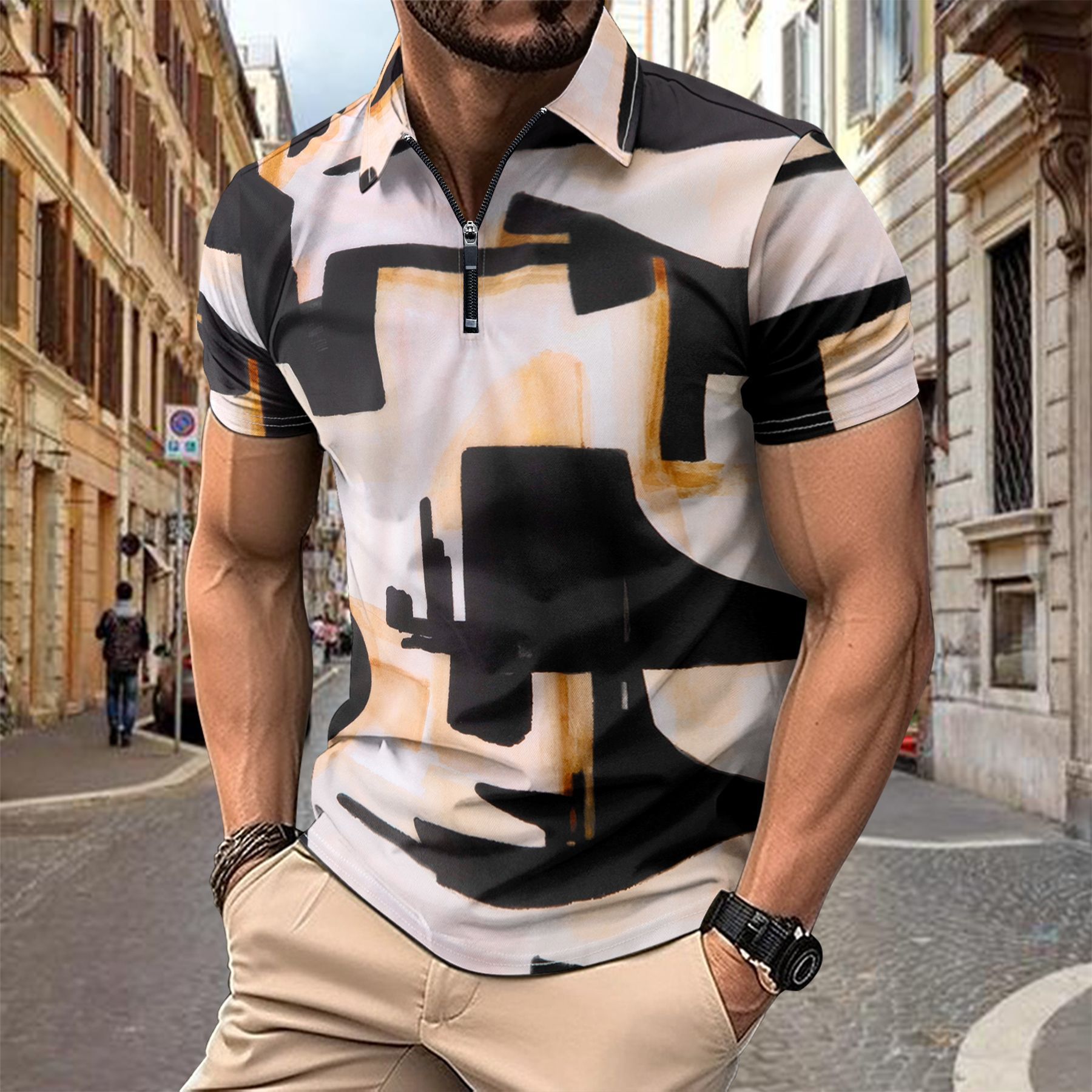 Mens 3D Digital Print Short-Sleeve Shirt