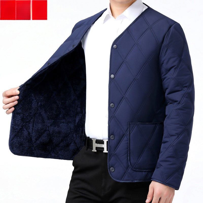 Men's Short Warm Fleece-lined Cotton Jacket
