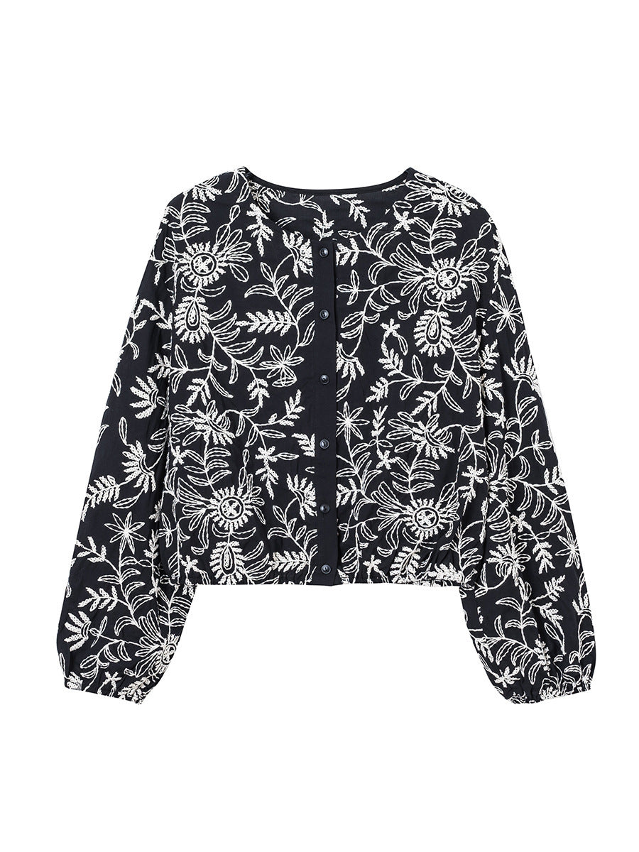 Women's Retro Thin Embroidered Shirt Top