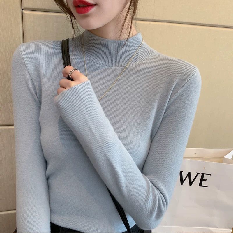 Womens Solid-Color Casual Mock-Neck Sweater