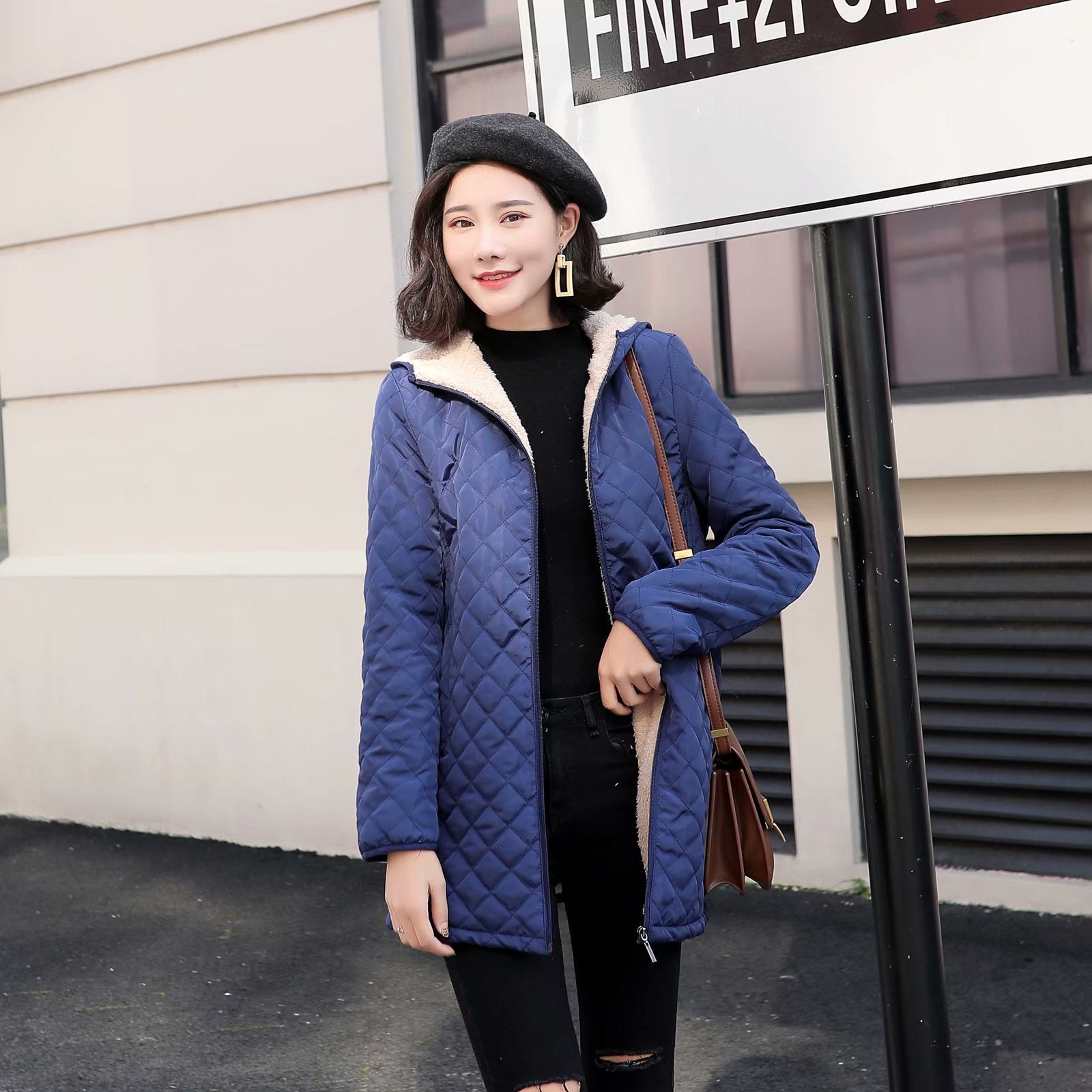 Plus-size Fleece-lined Padded Lambswool Puffer Jacket