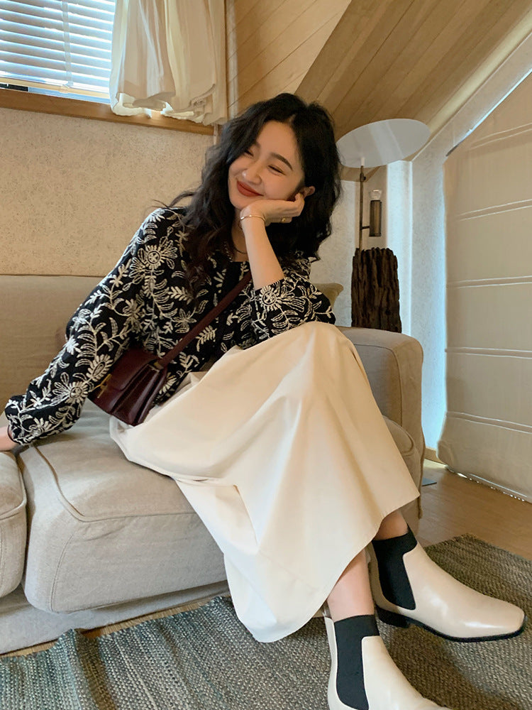 Women's Retro Thin Embroidered Shirt Top