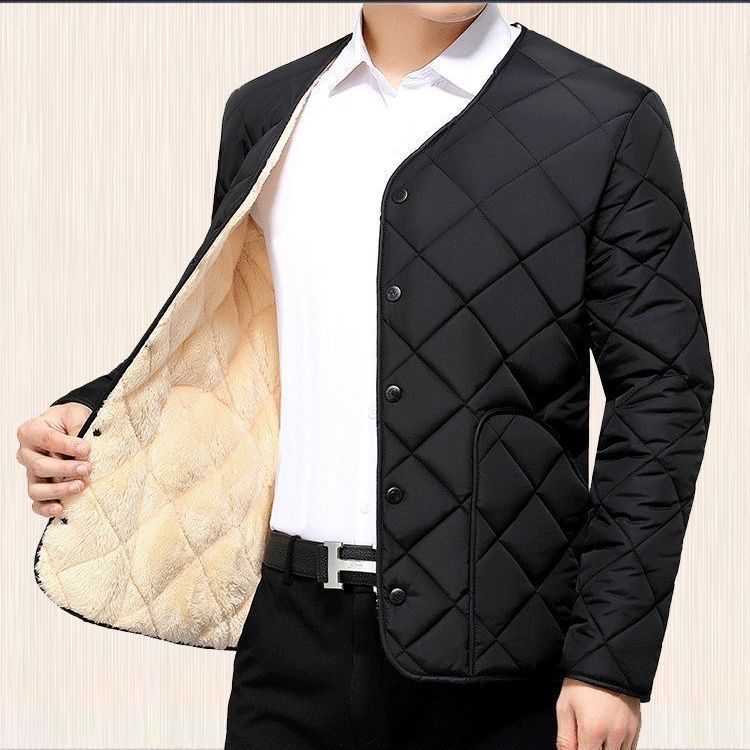 Men's Short Warm Fleece-lined Cotton Jacket